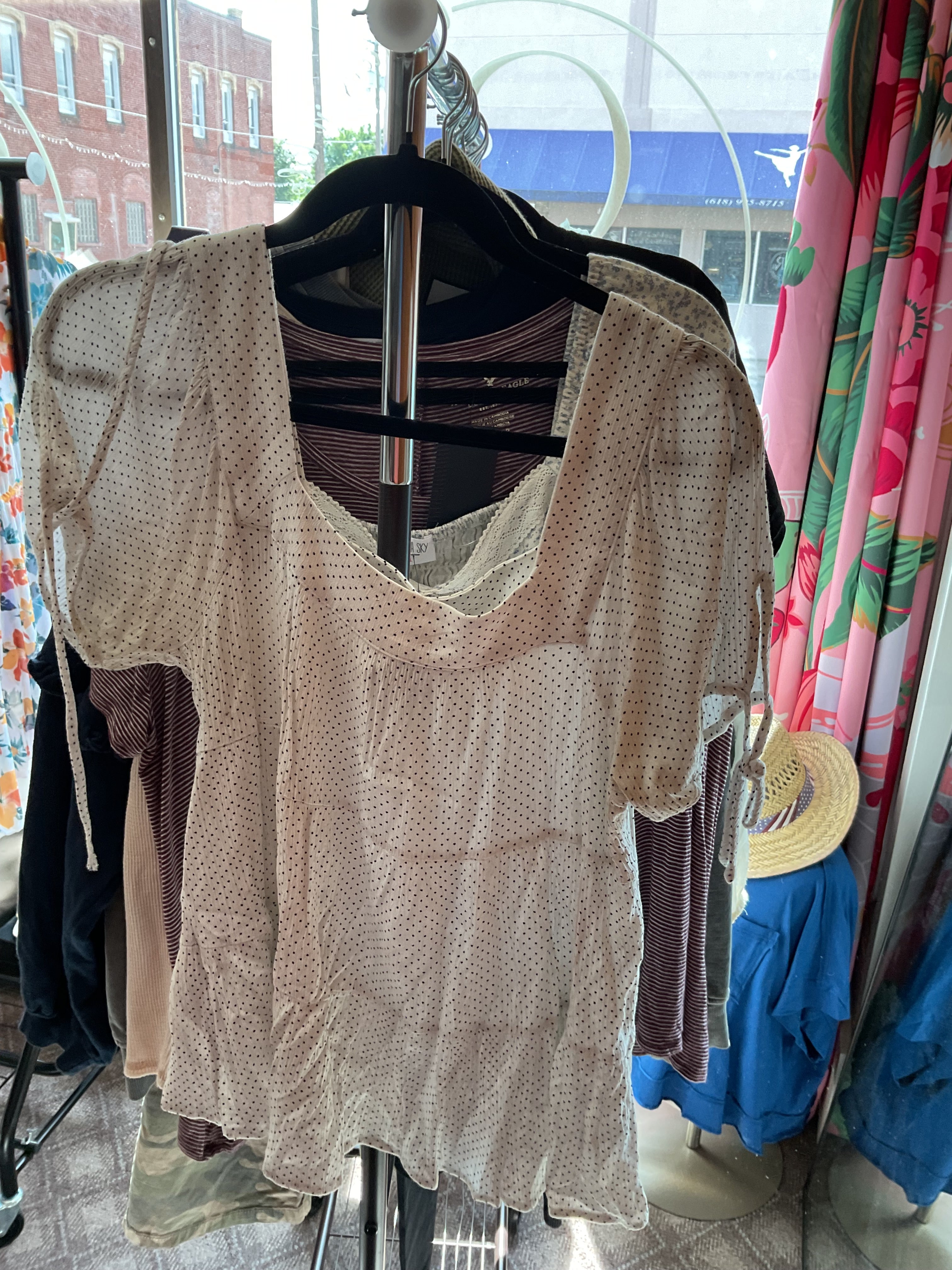 White/Black Polka Dot Maurices Women-Tops, Large